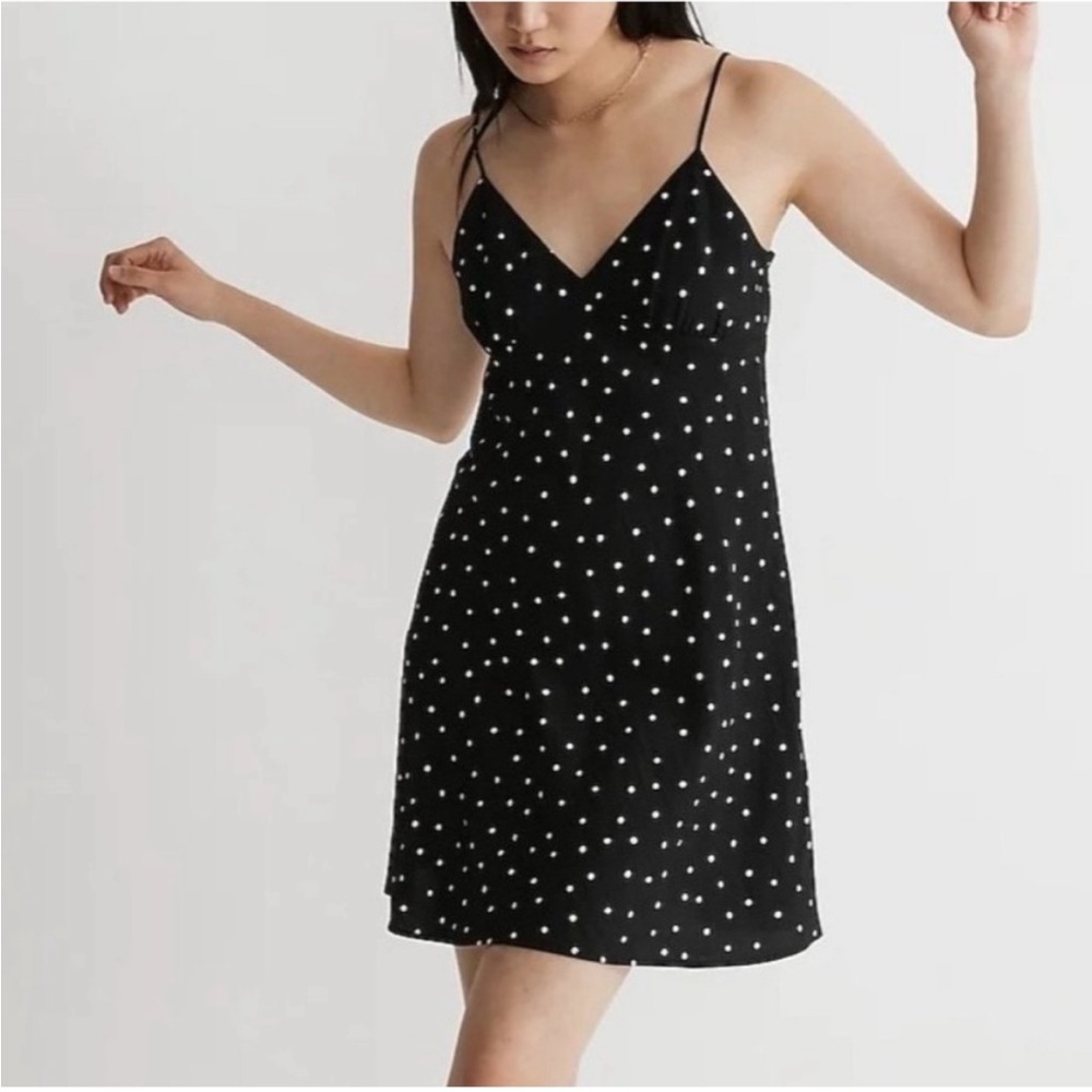 Madewell Layton short slip dress in black and white polka dot